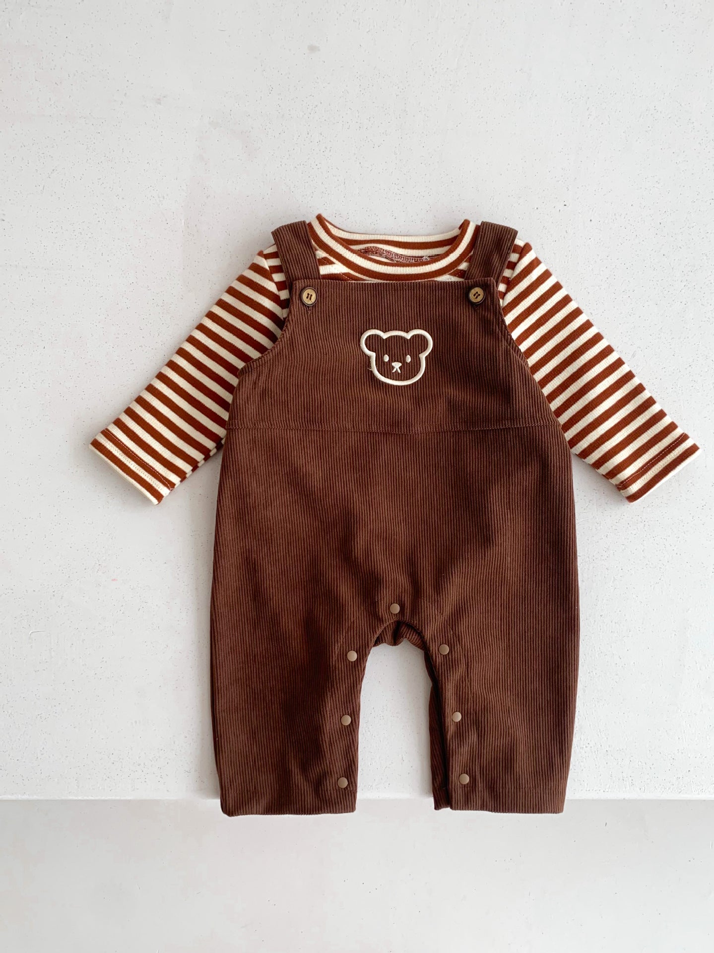 Infant Baby Bear Head Corduroy Combo Overalls In Sets