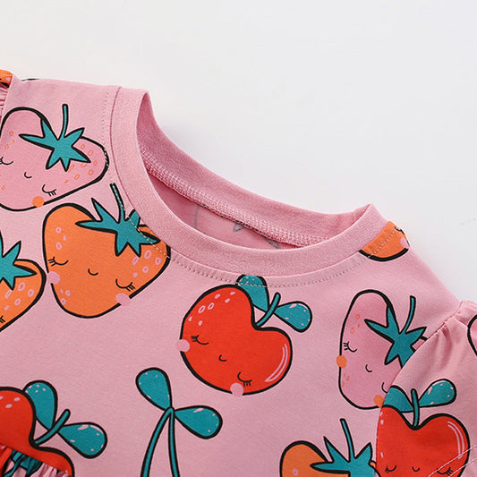 Summer Arrival Fruits Strawberry Cartoon Pattern Short Sleeves Dress