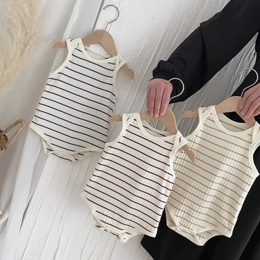 Hot Selling Summer Baby Kids Unisex Striped Pattern Sleeveless Onesies