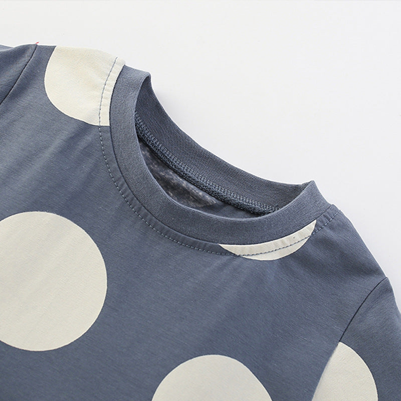 Summer Arrival Flowers Cartoon and Polka Dots Pattern Short Sleeves