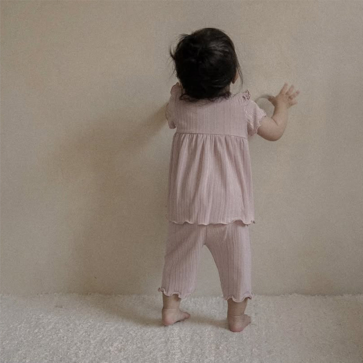 Summer Baby Kids Solid Color Fly Sleeves Vest and Pants Simple