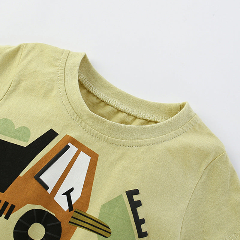Summer Baby Kids Casual Excavator Cartoon Pattern T-shirt and Shorts