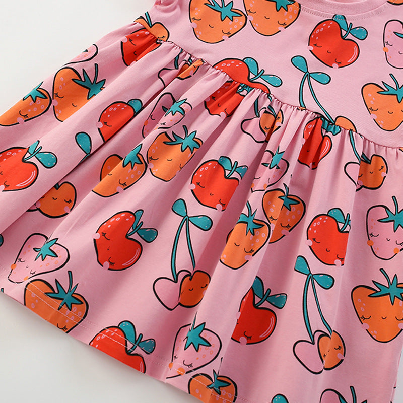 Summer Arrival Fruits Strawberry Cartoon Pattern Short Sleeves Dress