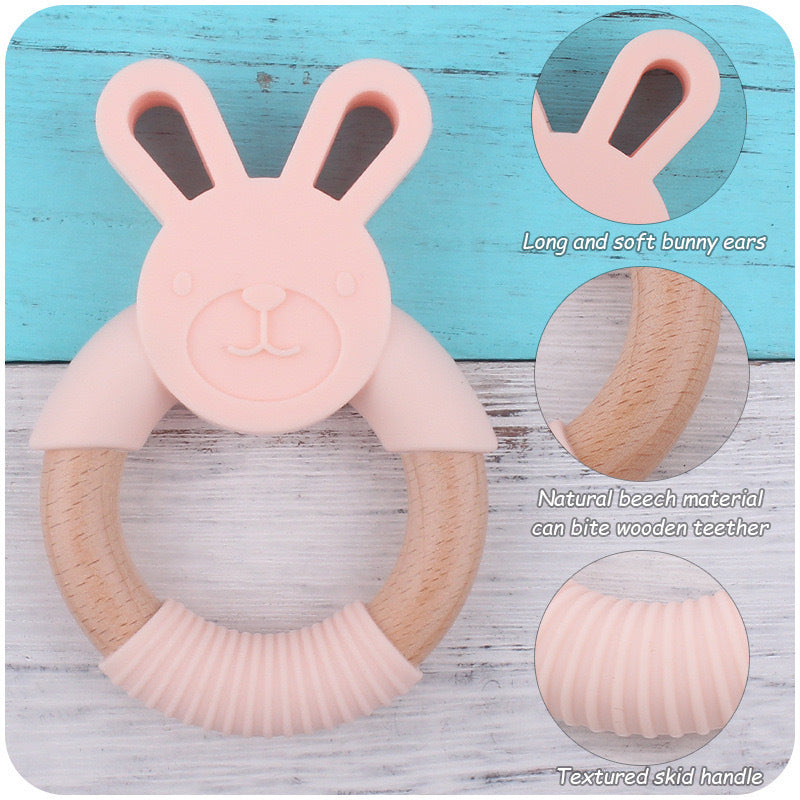 Baby Food-Grade Teething Rattle, Teething Aid for Babies, Wooden and