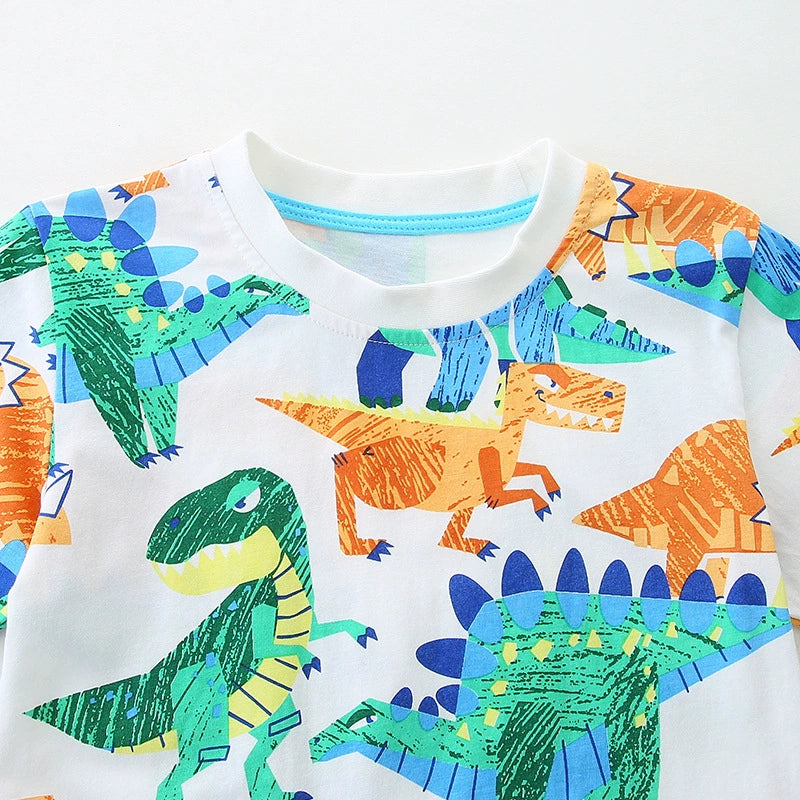 Summer Boys’ Dinosaurs Animals Cartoon Pattern T-shirt in European and