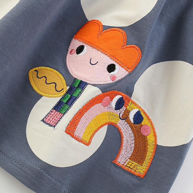 Summer Arrival Flowers Cartoon and Polka Dots Pattern Short Sleeves