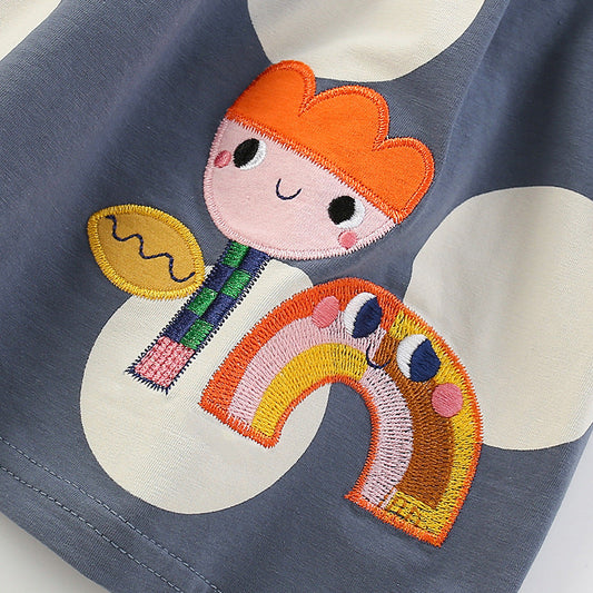 Summer Arrival Flowers Cartoon and Polka Dots Pattern Short Sleeves