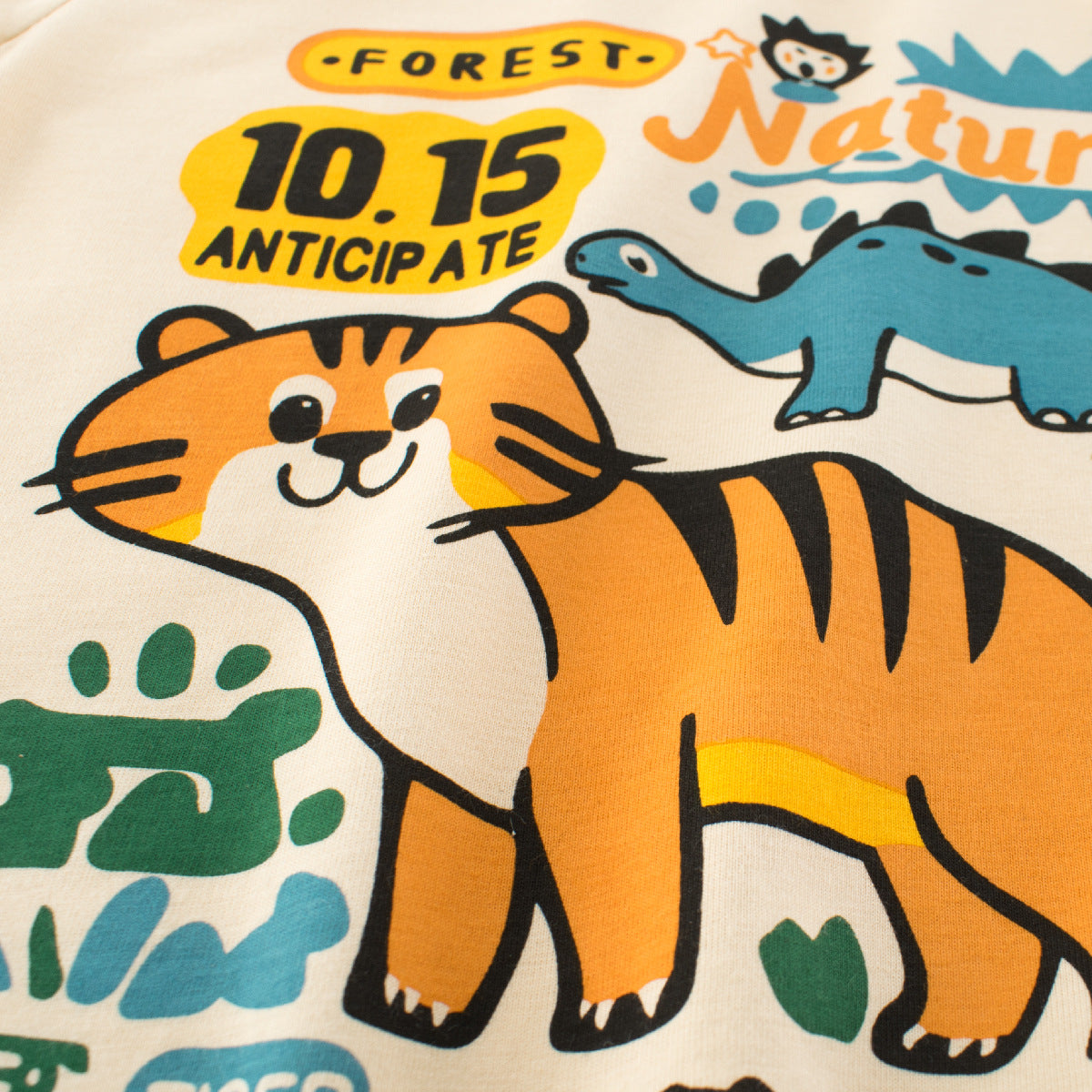 Summer Boys’ Animals Dinosaur and Tiger Cartoon Pattern T-shirt in