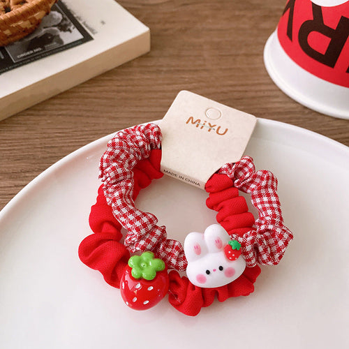 Versatile Red Cute Strawberry Little Bunny Fabric Hair Rope Hair Tie