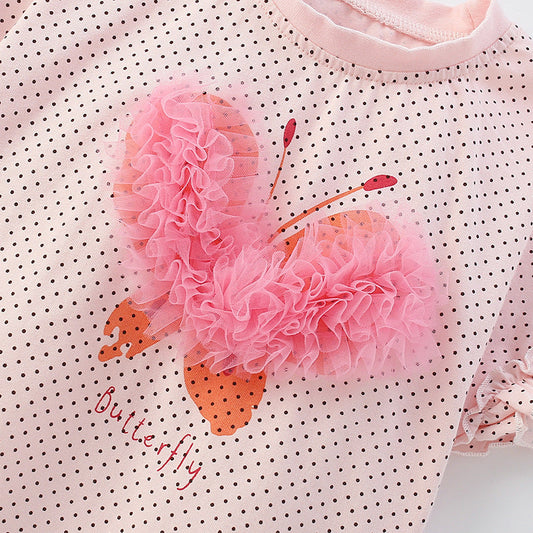 Summer Baby Kids Heart Shaped Butterfly Pattern Top and Pink Shorts