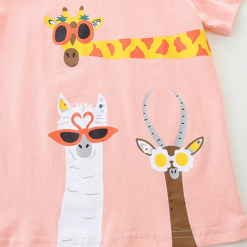 Summer Girls’ Cartoon Animals Pattern T-shirt in European and American