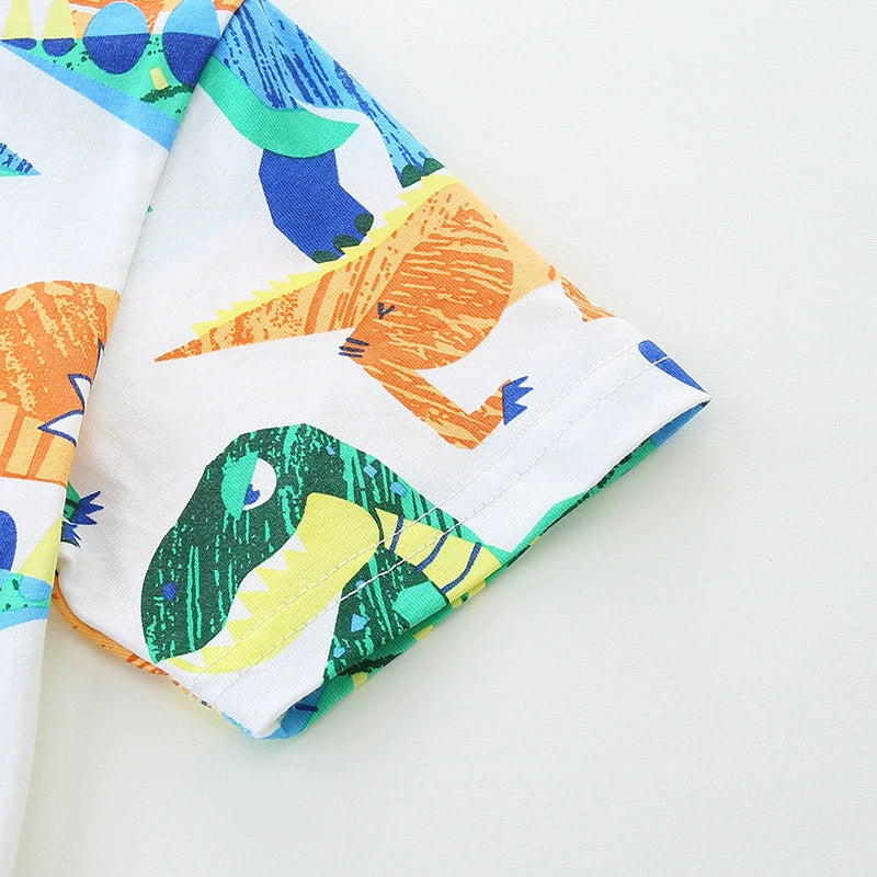 Summer Boys’ Dinosaurs Animals Cartoon Pattern T-shirt in European and