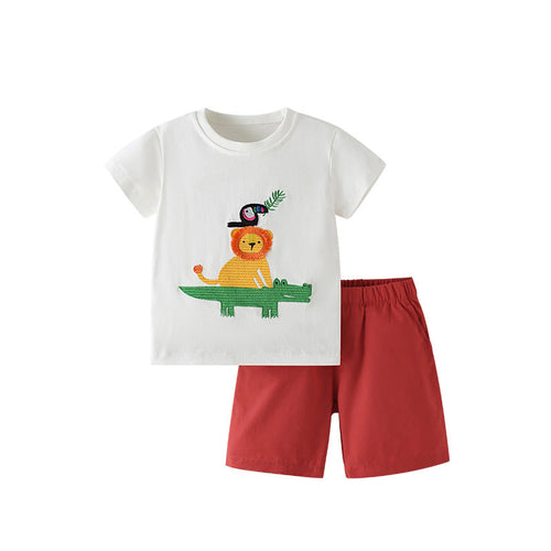 Summer Baby Kids Casual Animals Cartoon Pattern T-shirt and Shorts