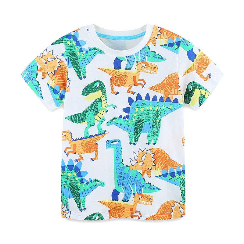 Summer Boys’ Dinosaurs Animals Cartoon Pattern T-shirt in European and
