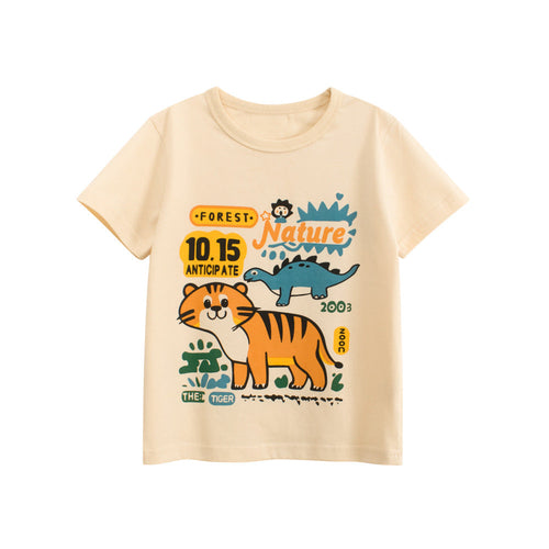 Summer Boys’ Animals Dinosaur and Tiger Cartoon Pattern T-shirt in