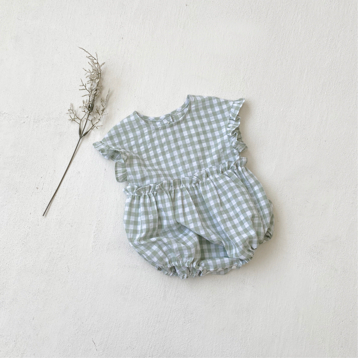 Summer Baby Kids Sleeveless Plaid Pattern Onesies and Hat Casual