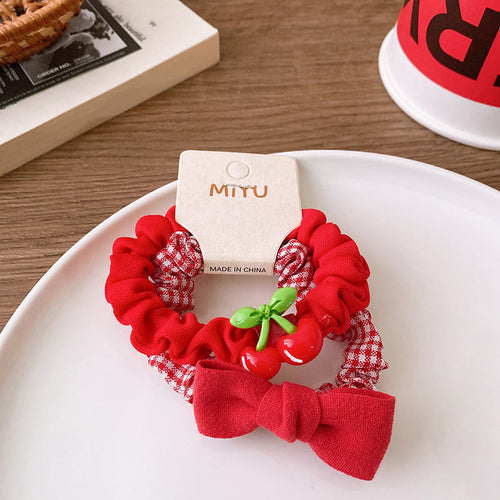 Versatile Red Cute Strawberry Little Bunny Fabric Hair Rope Hair Tie