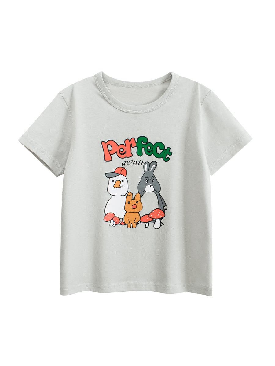 Summer Boys’ Animals Cartoon and Letters Pattern T-shirt in European