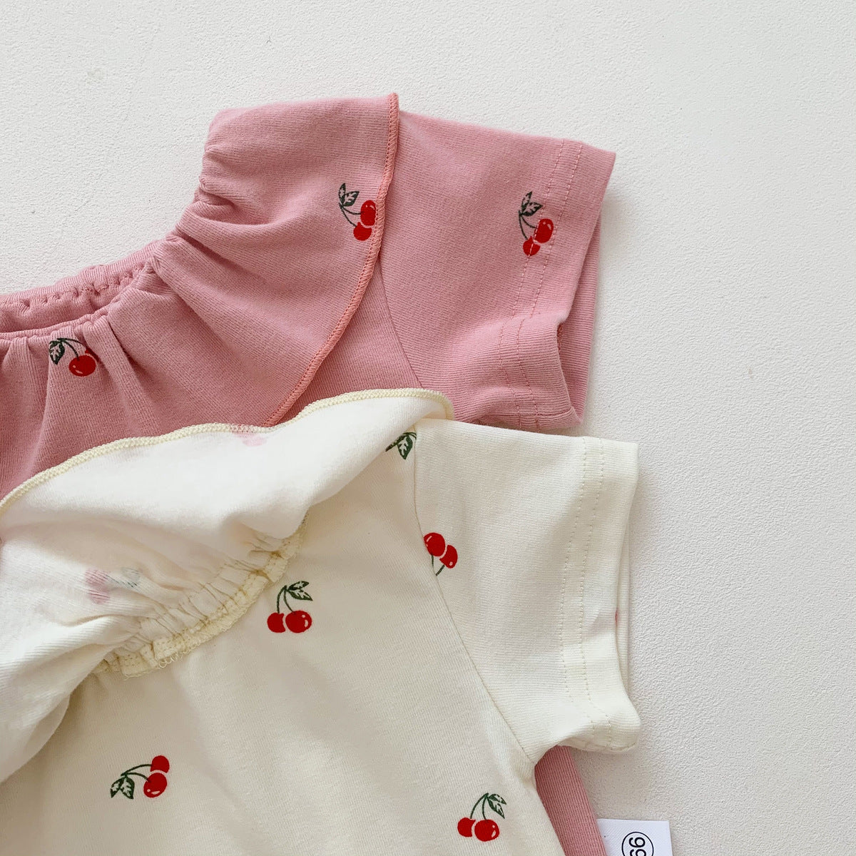Summer Baby Kids Short Sleeves Cherry Fruits Pattern Onesies and Hat
