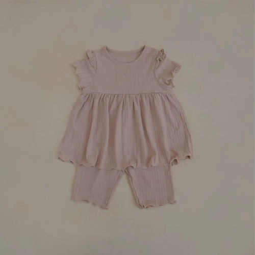 Summer Baby Kids Solid Color Fly Sleeves Vest and Pants Simple