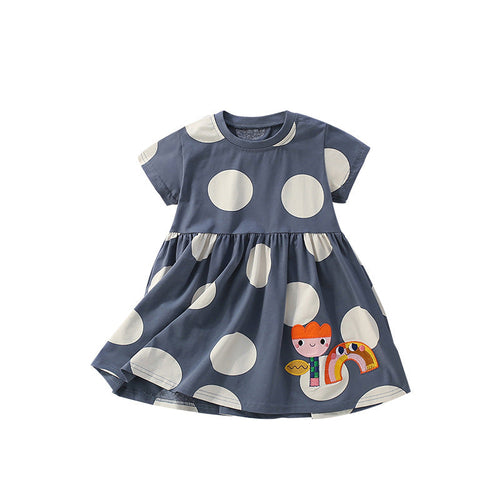 Summer Arrival Flowers Cartoon and Polka Dots Pattern Short Sleeves