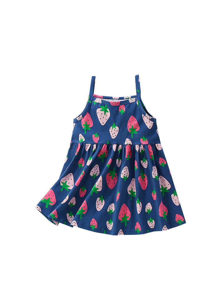 Summer Arrival Fruits Strawberry Pattern Sleeveless Dress for Stylish