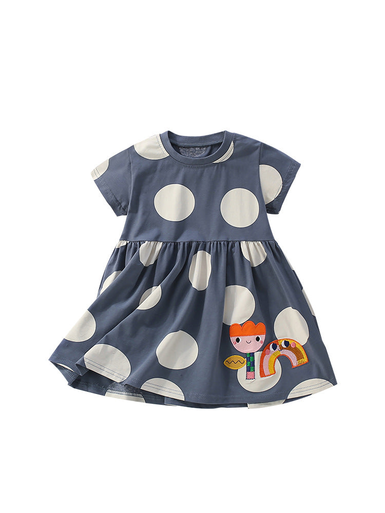 Summer Arrival Flowers Cartoon and Polka Dots Pattern Short Sleeves
