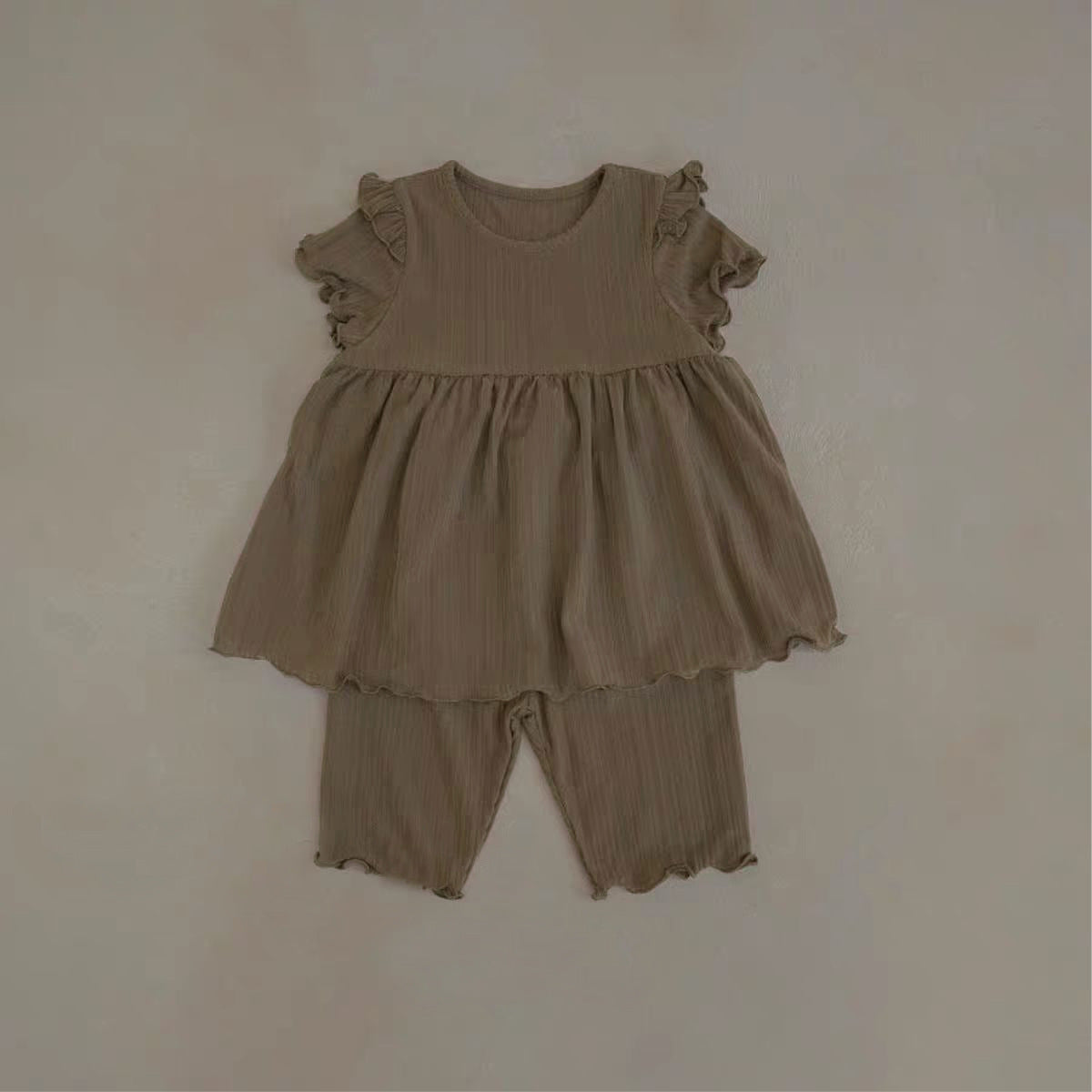 Summer Baby Kids Solid Color Fly Sleeves Vest and Pants Simple