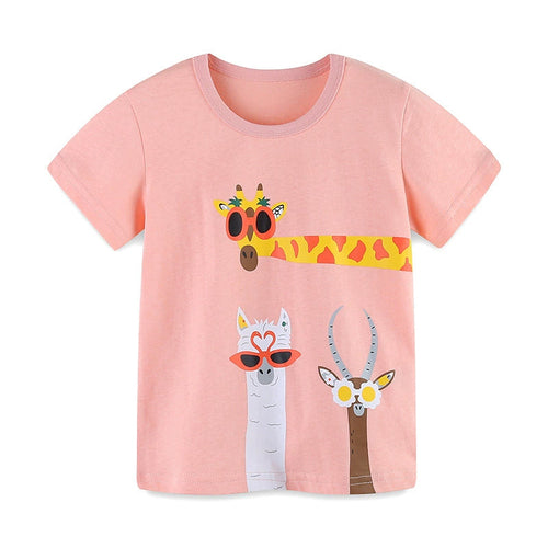 Summer Girls’ Cartoon Animals Pattern T-shirt in European and American