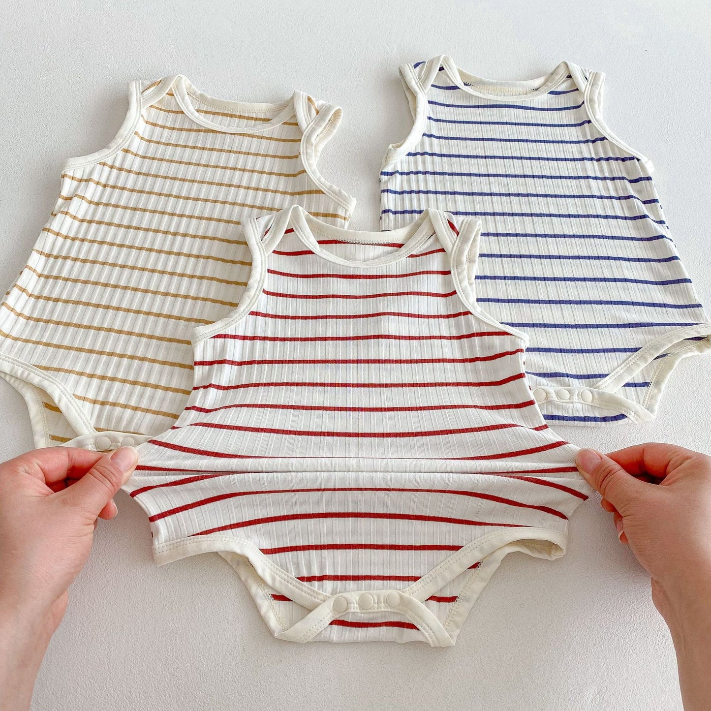 Hot Selling Summer Baby Kids Unisex Striped Pattern Sleeveless Onesies