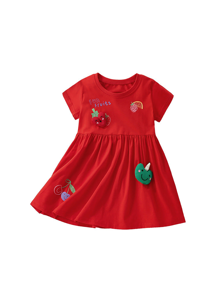 Summer Arrival Fruits Cartoon Pattern Short Sleeves Dress for Stylish