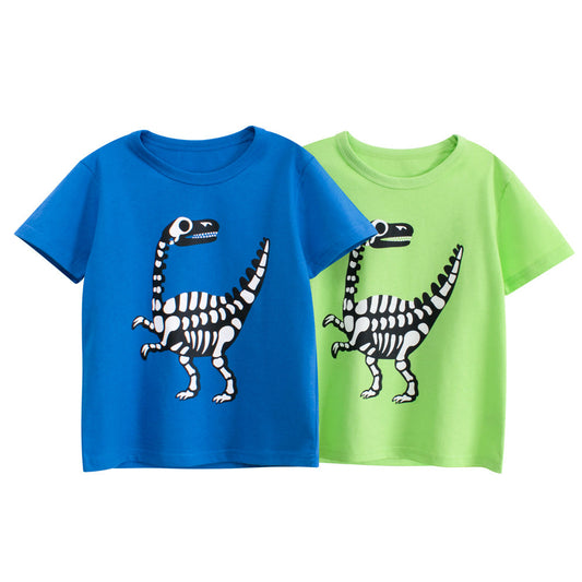 Summer Boys’ Animals Dinosaurs Cartoon Pattern T-shirt in European and