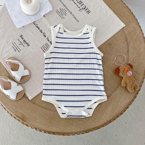 Hot Selling Summer Baby Kids Unisex Striped Pattern Sleeveless Onesies