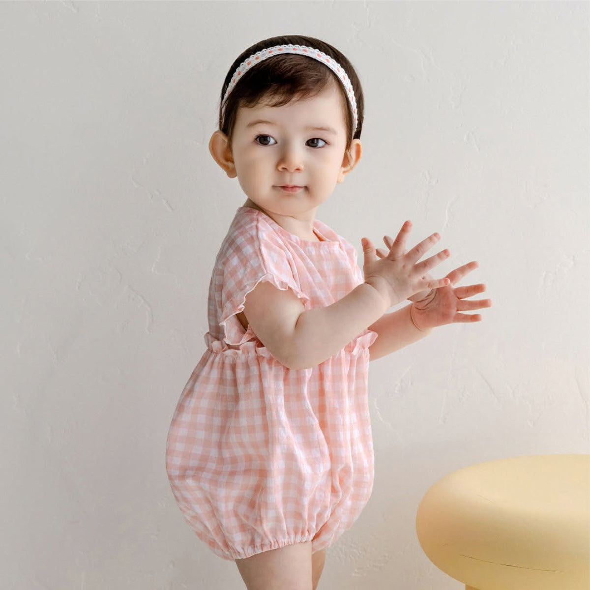Summer Baby Kids Sleeveless Plaid Pattern Onesies and Hat Casual