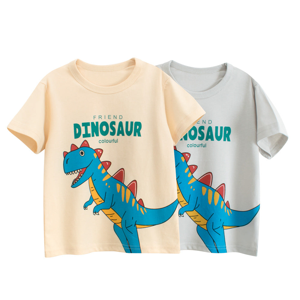 Summer Boys’ Animals Cartoon and Letters Pattern T-shirt in European