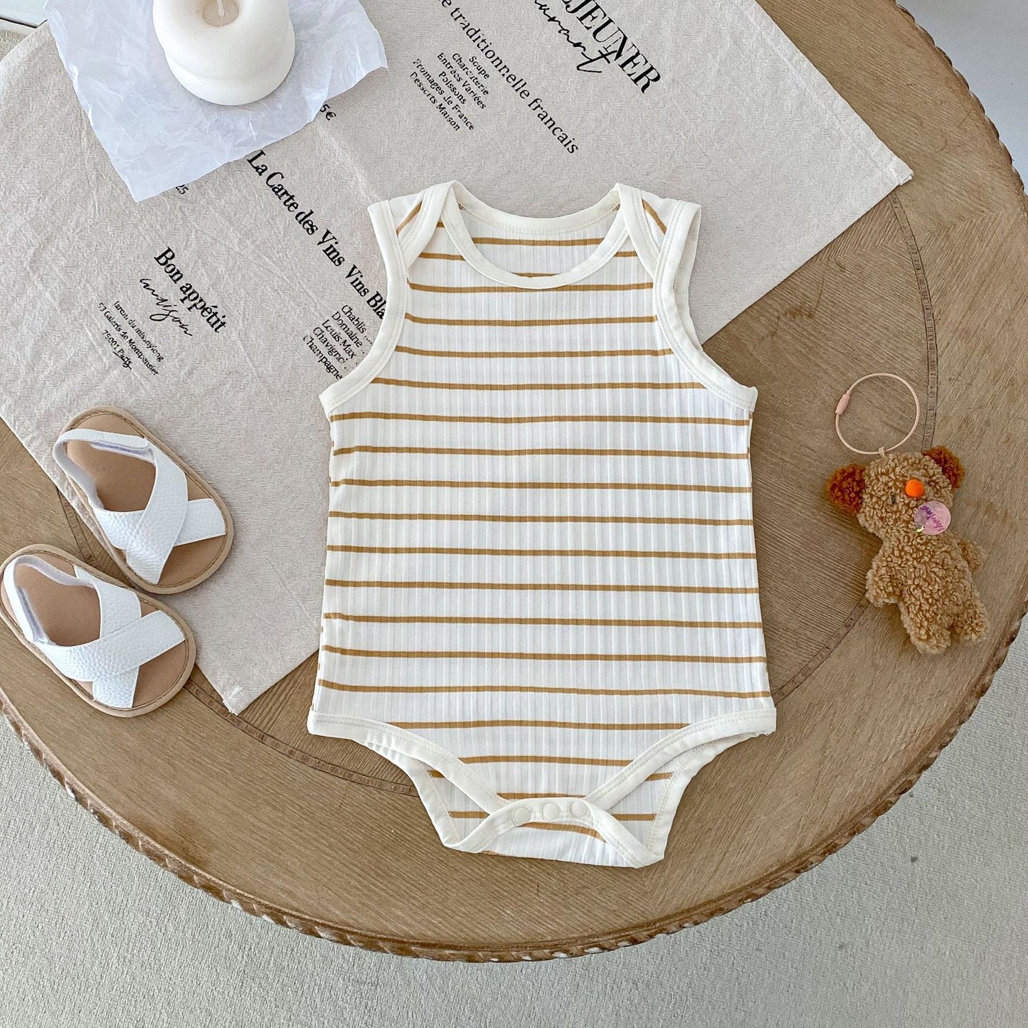Hot Selling Summer Baby Kids Unisex Striped Pattern Sleeveless Onesies