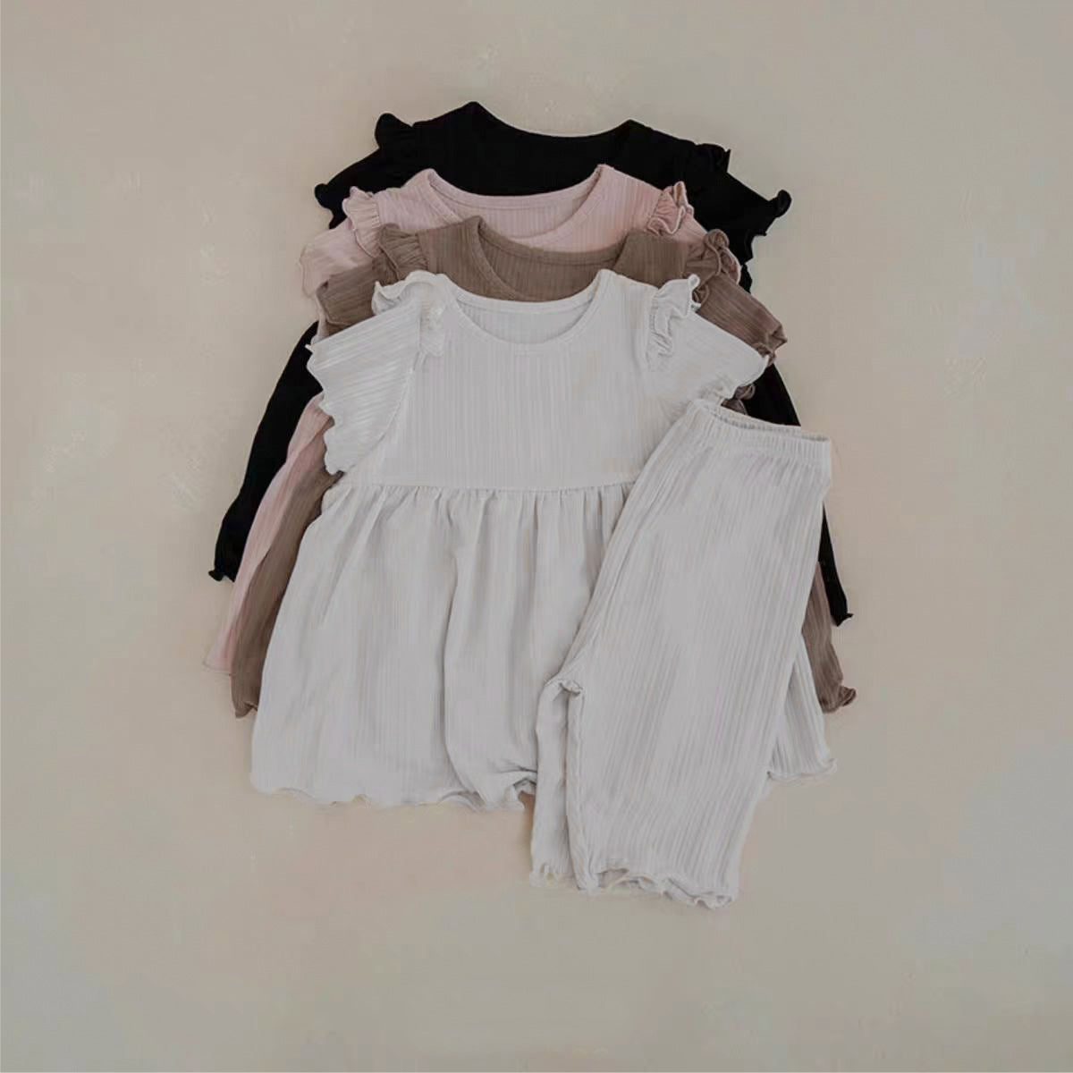 Summer Baby Kids Solid Color Fly Sleeves Vest and Pants Simple