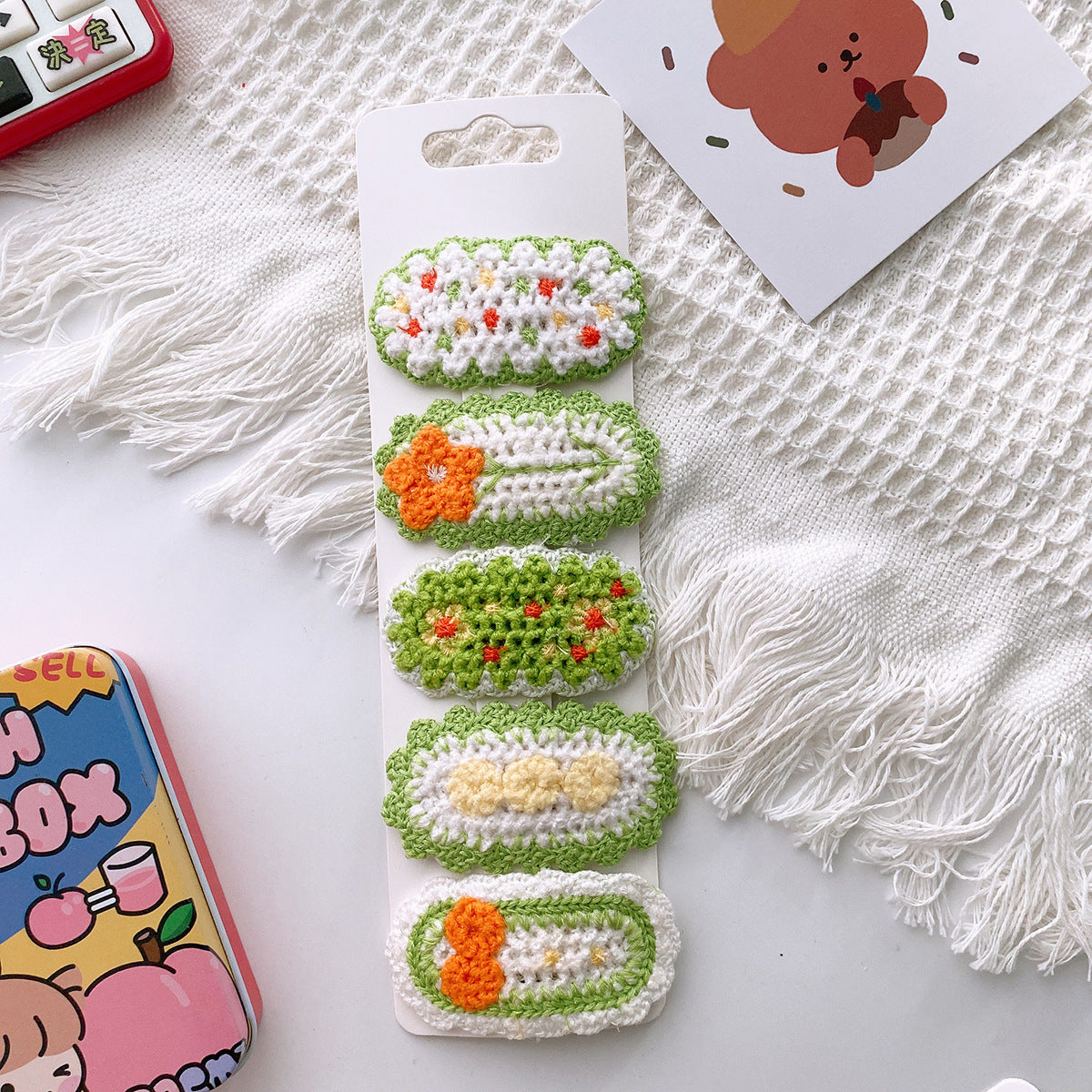 Korean-Style Versatile Knit Hair Clip With Sweet Floral Design For