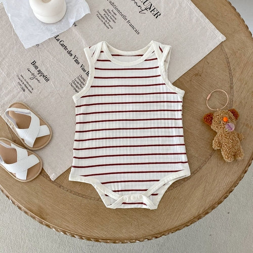 Hot Selling Summer Baby Kids Unisex Striped Pattern Sleeveless Onesies