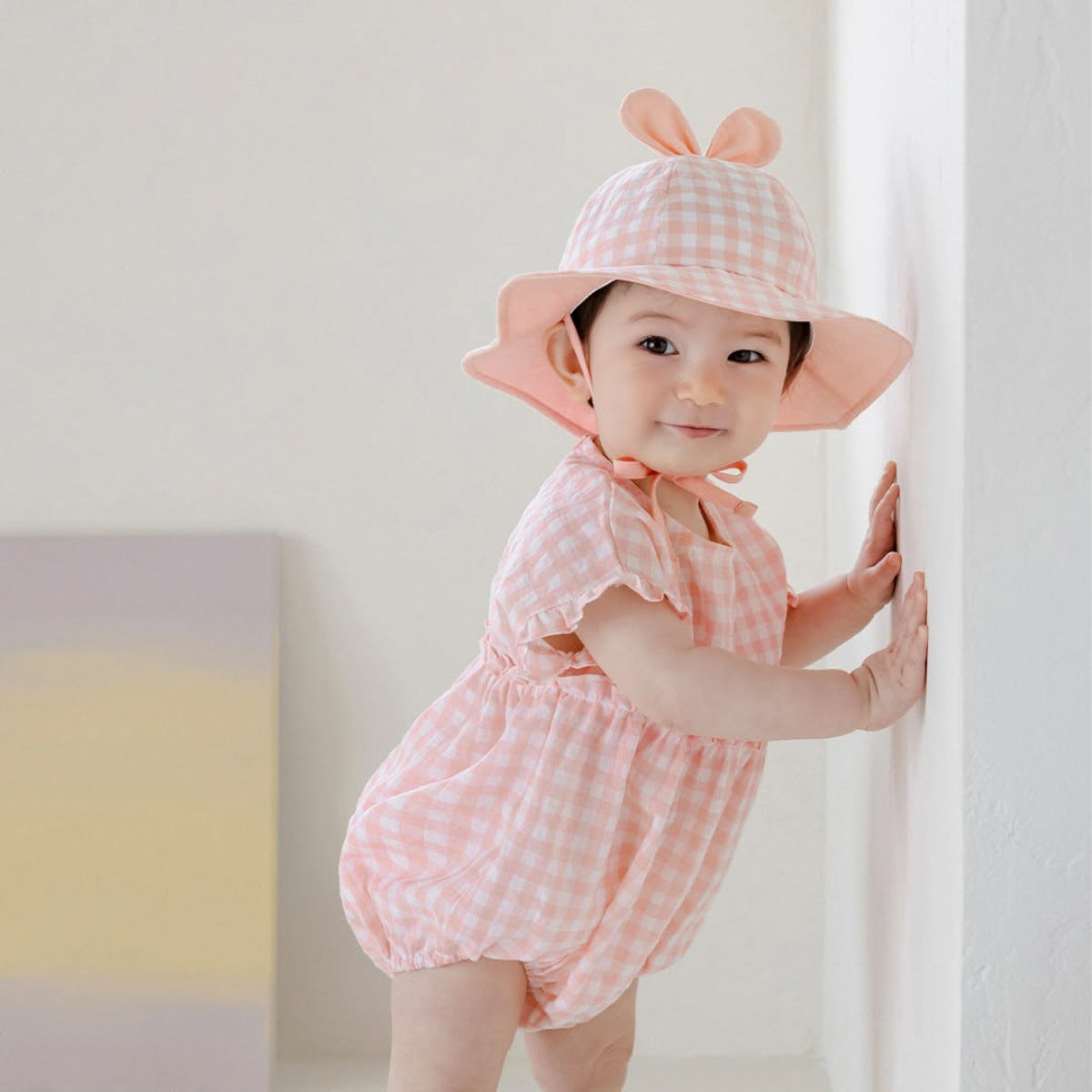 Summer Baby Kids Sleeveless Plaid Pattern Onesies and Hat Casual