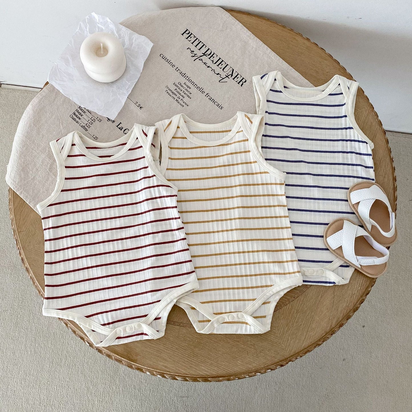 Hot Selling Summer Baby Kids Unisex Striped Pattern Sleeveless Onesies