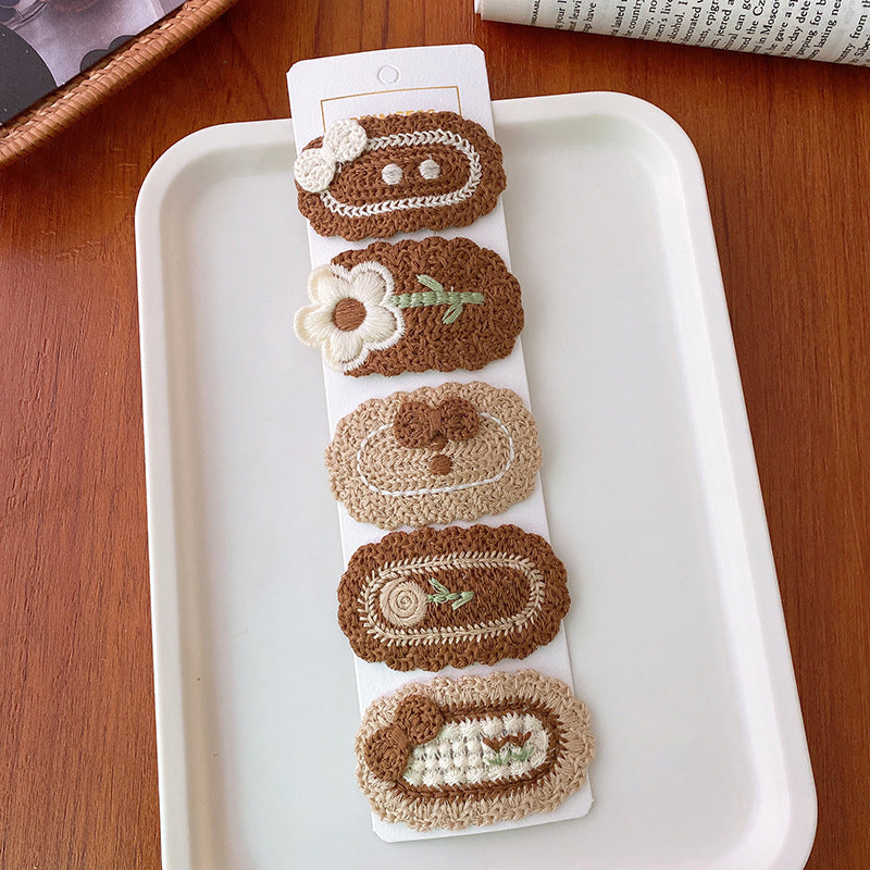 Korean-Style Versatile Knit Hair Clip With Sweet Floral Design For